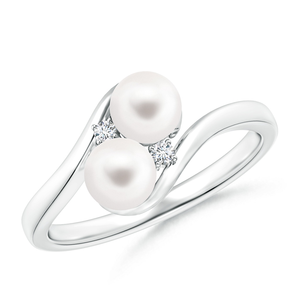 5mm AA Double Freshwater Pearl Ring with Diamond Accents in S999 Silver