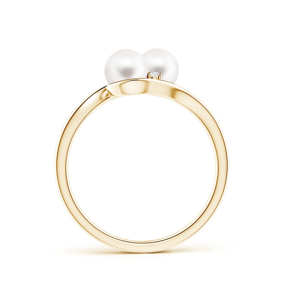 5mm AA Double Freshwater Pearl Ring with Diamond Accents in Yellow Gold product image