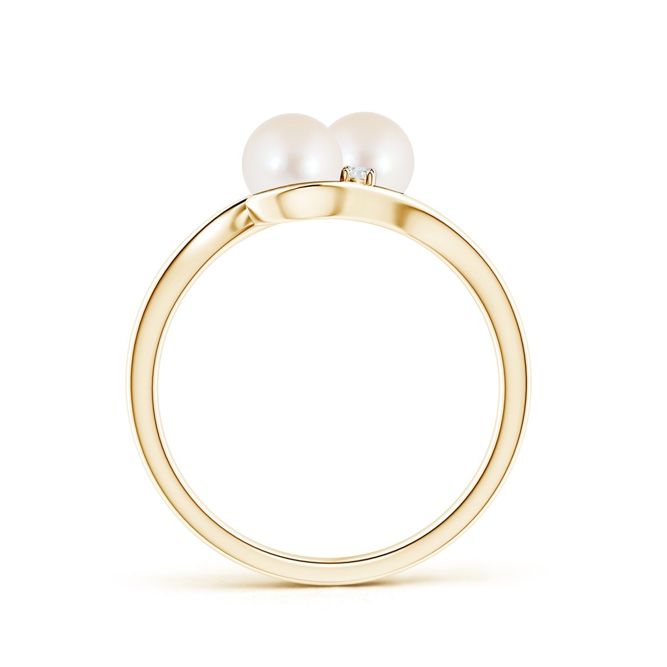 5mm AAA Double Freshwater Pearl Ring with Diamond Accents in 9K Yellow Gold product image