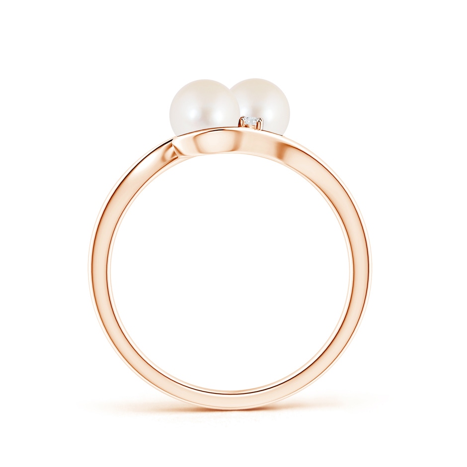 5mm AAA Double Freshwater Pearl Ring with Diamond Accents in Rose Gold product image