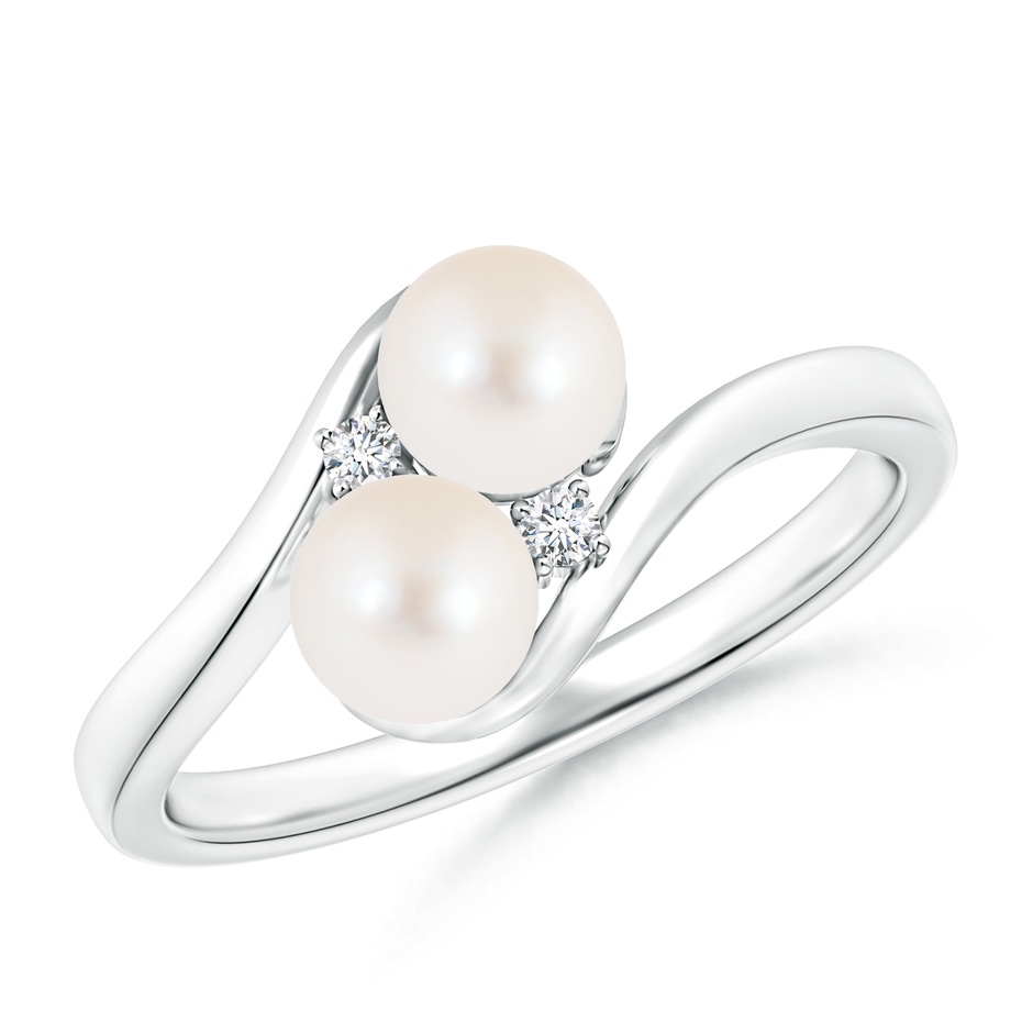 5mm AAA Double Freshwater Pearl Ring with Diamond Accents in S999 Silver 