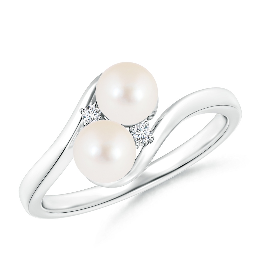 5mm AAA Double Freshwater Pearl Ring with Diamond Accents in White Gold