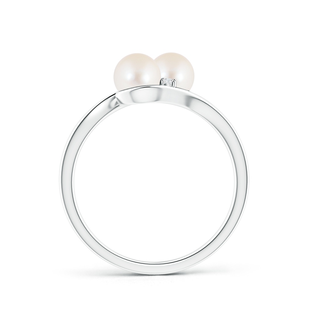 5mm AAA Double Freshwater Pearl Ring with Diamond Accents in White Gold Product Image
