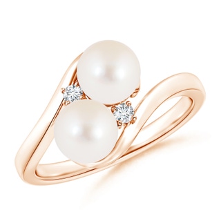 6mm AAA Double Freshwater Pearl Ring with Diamond Accents in Rose Gold