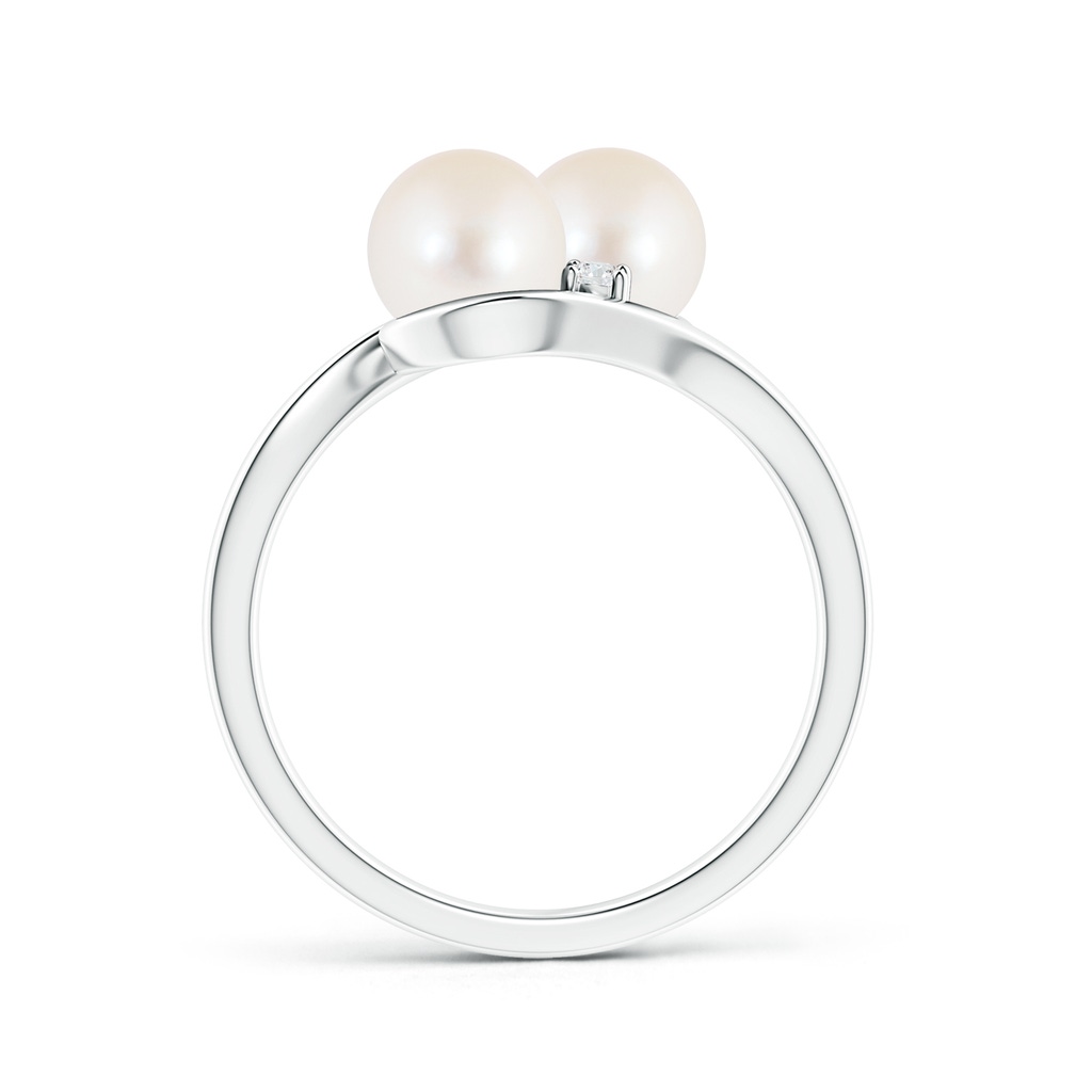 6mm AAA Double Freshwater Pearl Ring with Diamond Accents in White Gold Product Image
