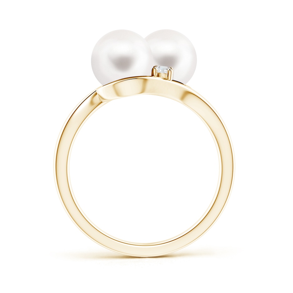 7mm AA Double Freshwater Pearl Ring with Diamond Accents in Yellow Gold product image
