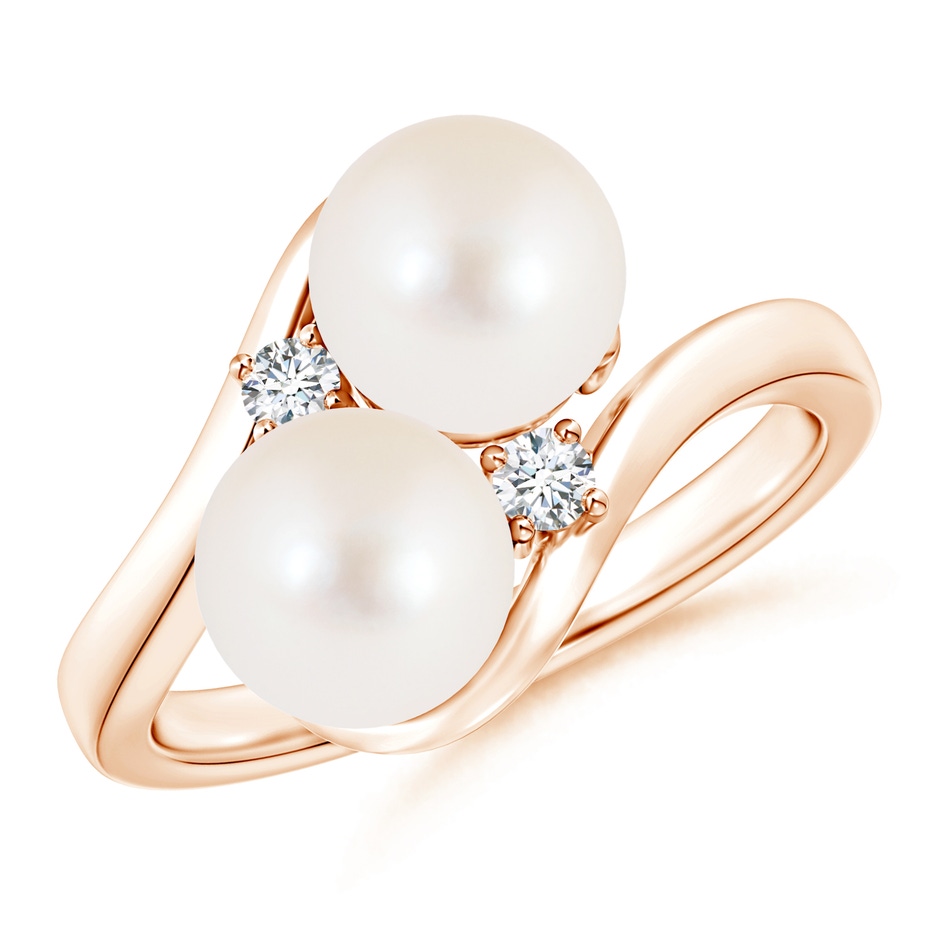 7mm AAA Double Freshwater Pearl Ring with Diamond Accents in Rose Gold 