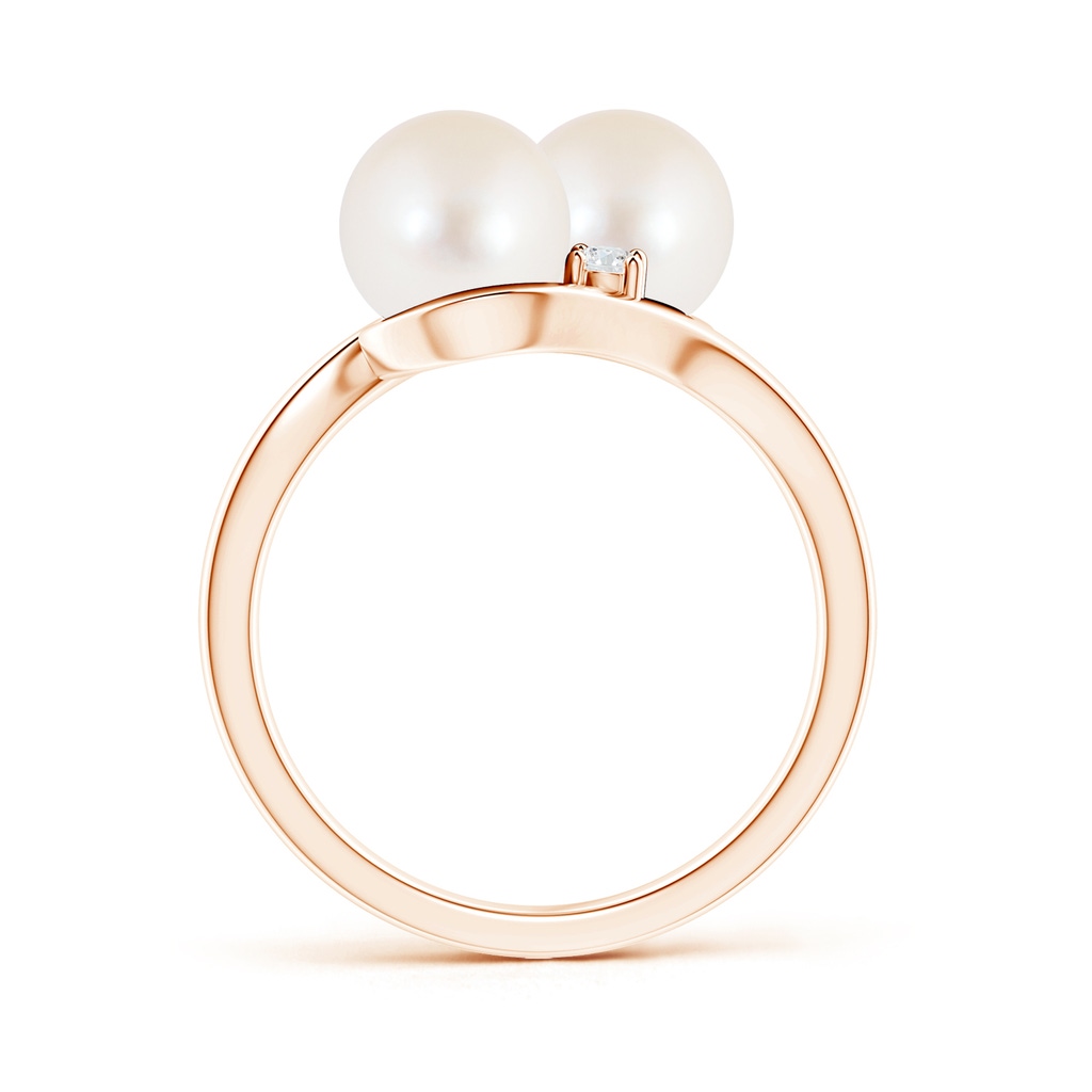 7mm AAA Double Freshwater Pearl Ring with Diamond Accents in Rose Gold Product Image