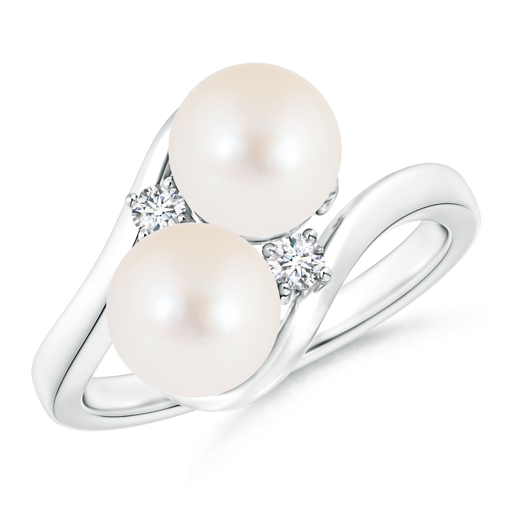 7mm AAA Double Freshwater Pearl Ring with Diamond Accents in White Gold