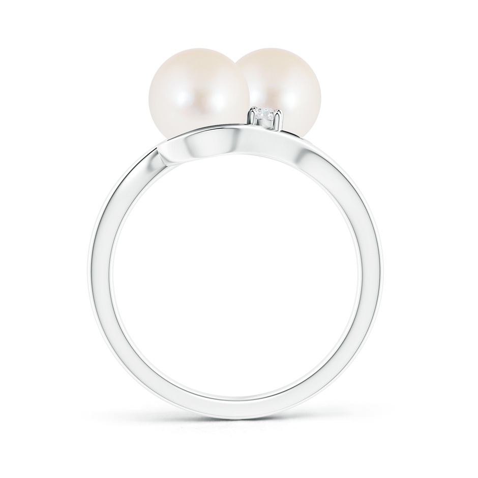 7mm AAA Double Freshwater Pearl Ring with Diamond Accents in White Gold product image