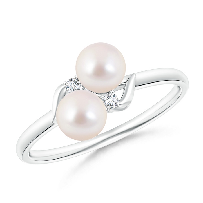 5mm AAAA Two Stone Akoya Cultured Pearl Ring with Diamond Accents in S999 Silver