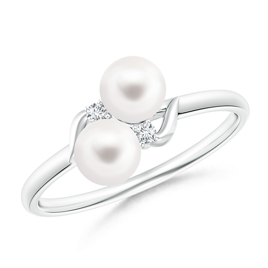 5mm AA Two Stone Freshwater Pearl Ring with Diamond Accents in S999 Silver 