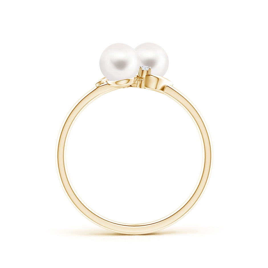 5mm AA Two Stone Freshwater Pearl Ring with Diamond Accents in Yellow Gold product image