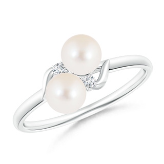 5mm AAA Two Stone Freshwater Pearl Ring with Diamond Accents in 10K White Gold