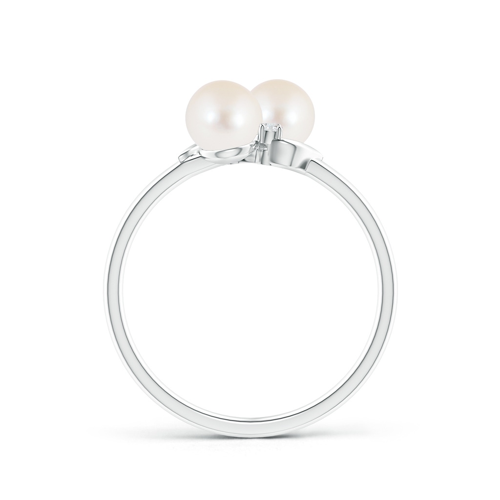 5mm AAA Two Stone Freshwater Pearl Ring with Diamond Accents in 10K White Gold Product Image
