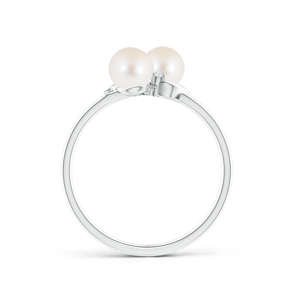 5mm AAA Two Stone Freshwater Pearl Ring with Diamond Accents in 10K White Gold product image