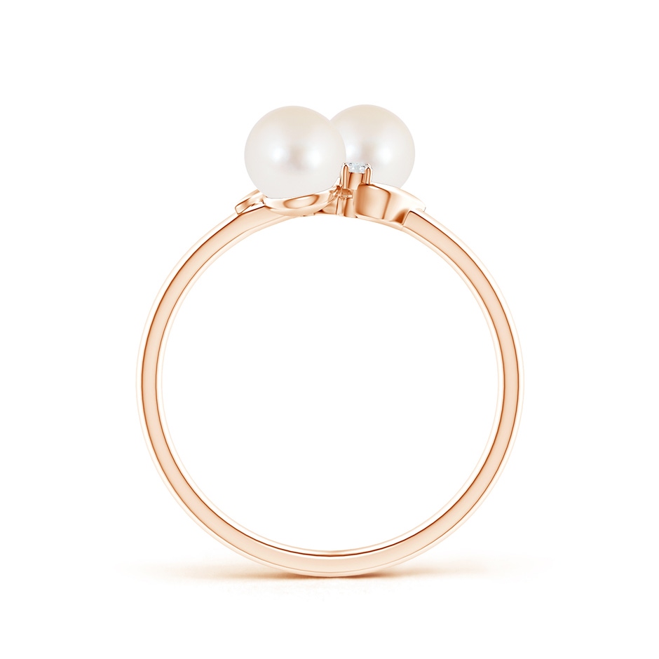 5mm AAA Two Stone Freshwater Pearl Ring with Diamond Accents in 9K Rose Gold product image