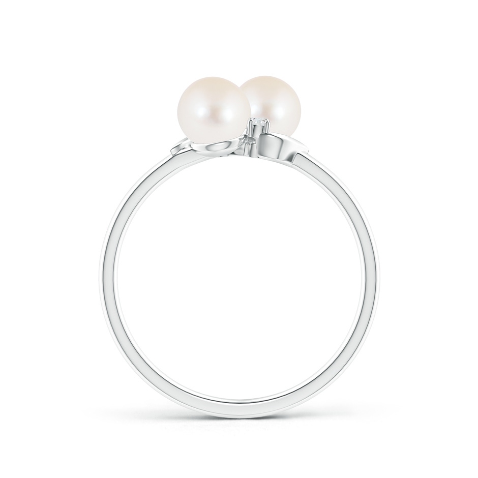 5mm AAA Two Stone Freshwater Pearl Ring with Diamond Accents in White Gold product image