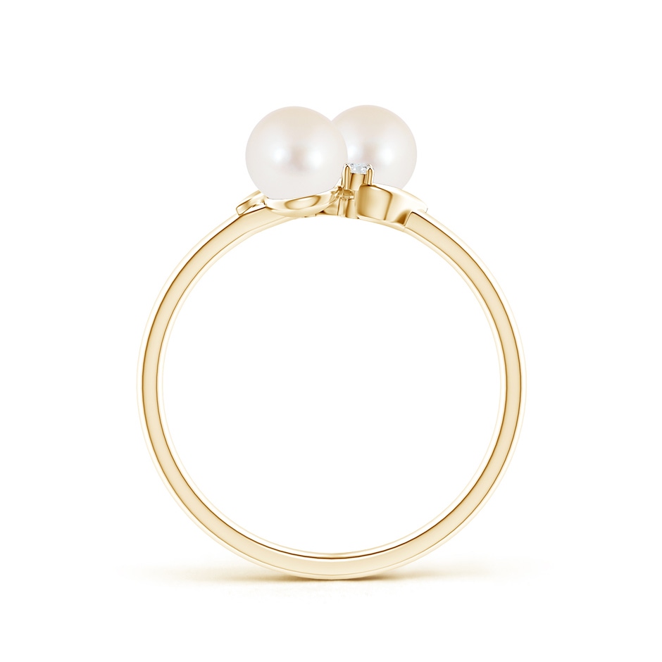 5mm AAA Two Stone Freshwater Pearl Ring with Diamond Accents in Yellow Gold product image