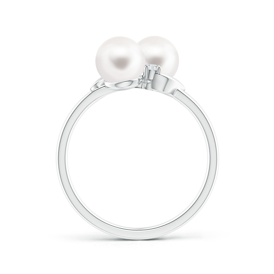 6mm AA Two Stone Freshwater Pearl Ring with Diamond Accents in White Gold product image
