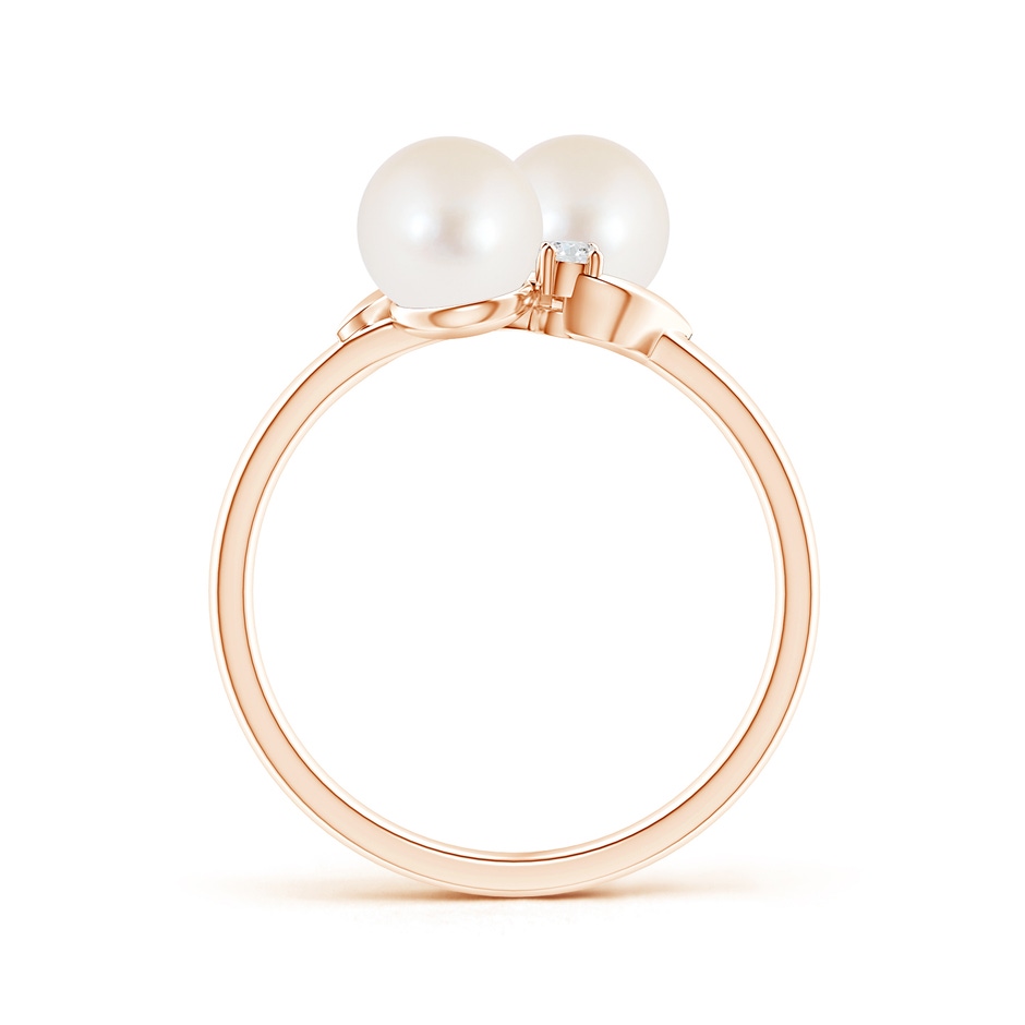 6mm AAA Two Stone Freshwater Pearl Ring with Diamond Accents in Rose Gold product image