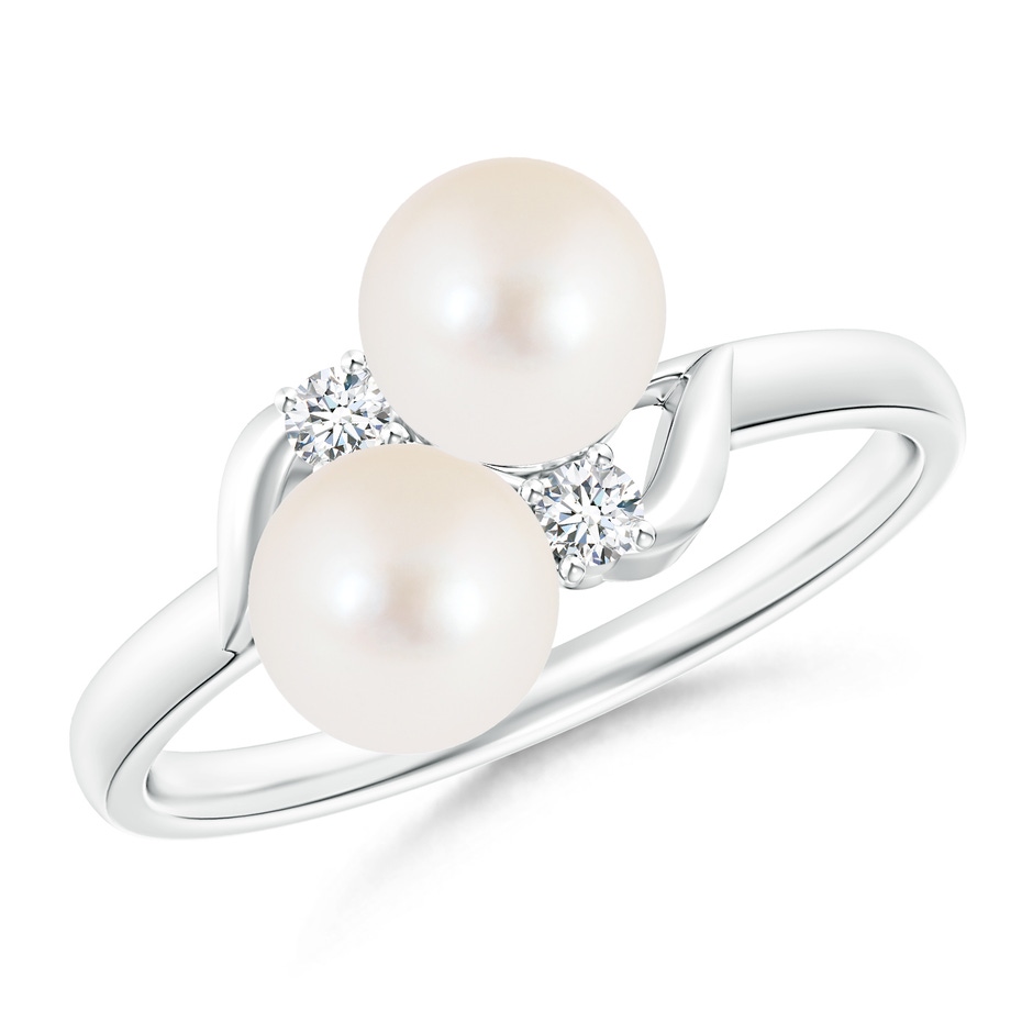 6mm AAA Two Stone Freshwater Pearl Ring with Diamond Accents in S999 Silver 