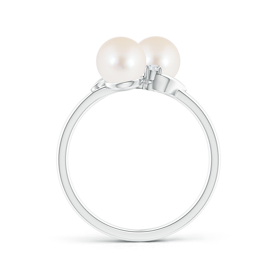 6mm AAA Two Stone Freshwater Pearl Ring with Diamond Accents in S999 Silver product image