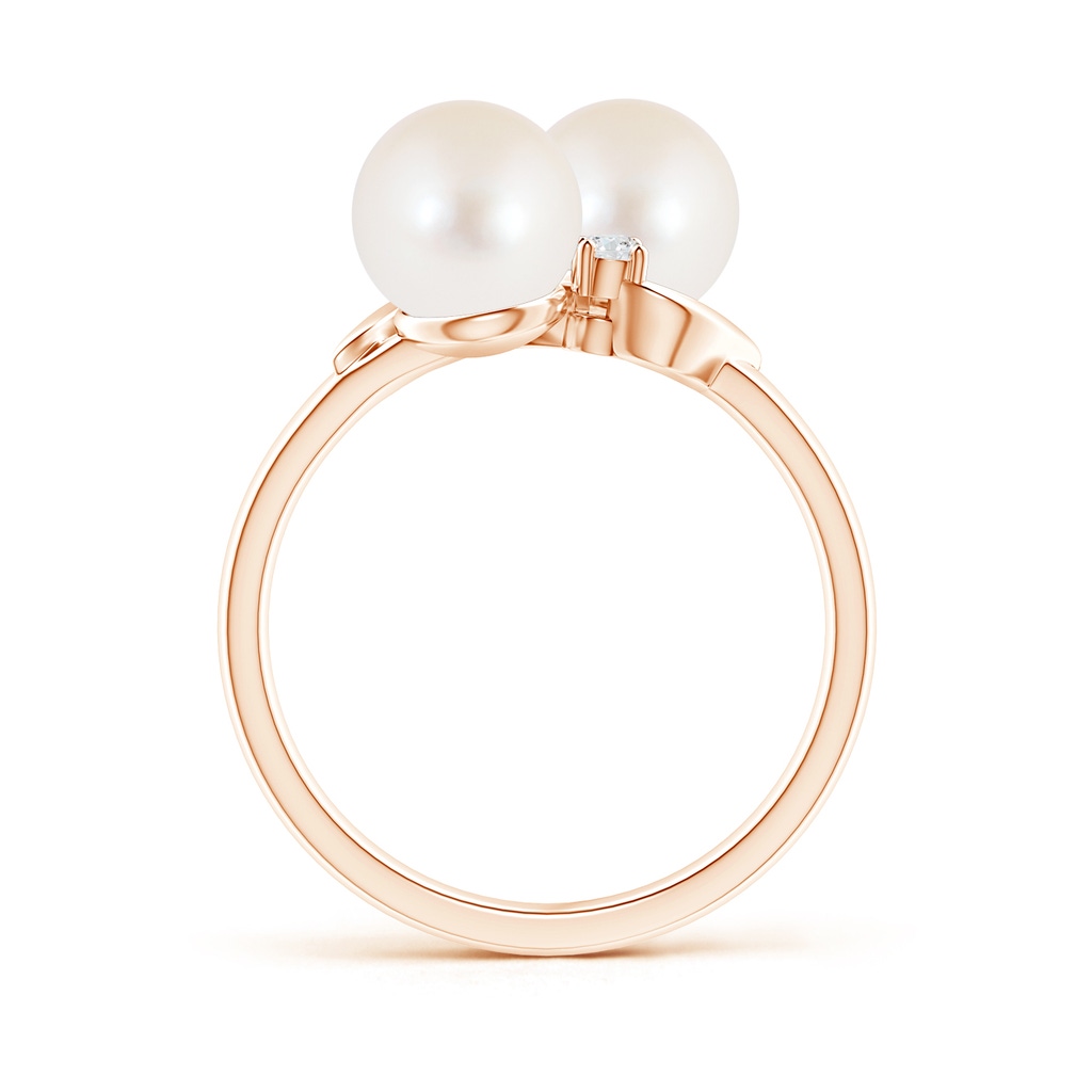 7mm AAA Two Stone Freshwater Pearl Ring with Diamond Accents in Rose Gold Product Image