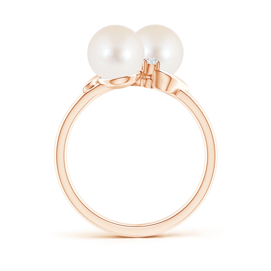 7mm AAA Two Stone Freshwater Pearl Ring with Diamond Accents in Rose Gold product image