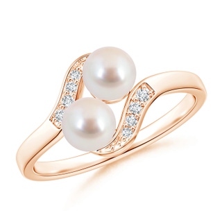 5mm AAA Dual Akoya Cultured Pearl Ring with Diamond Accents in 9K Rose Gold