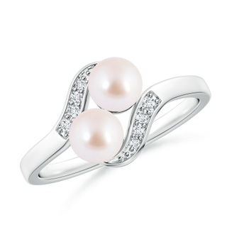 5mm AAA Dual Akoya Cultured Pearl Ring with Diamond Accents in S999 Silver