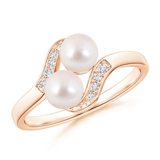 5mm AAAA Dual Akoya Cultured Pearl Ring with Diamond Accents in 10K Rose Gold