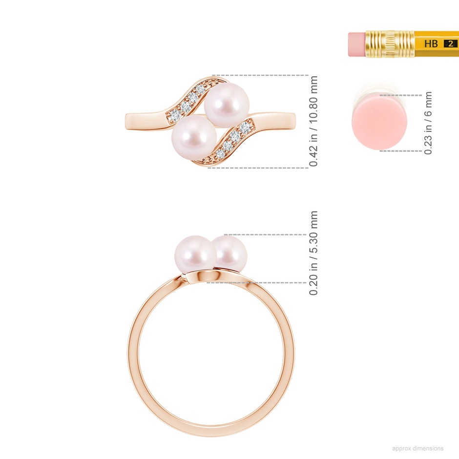 5mm AAAA Dual Akoya Cultured Pearl Ring with Diamond Accents in Rose Gold ruler