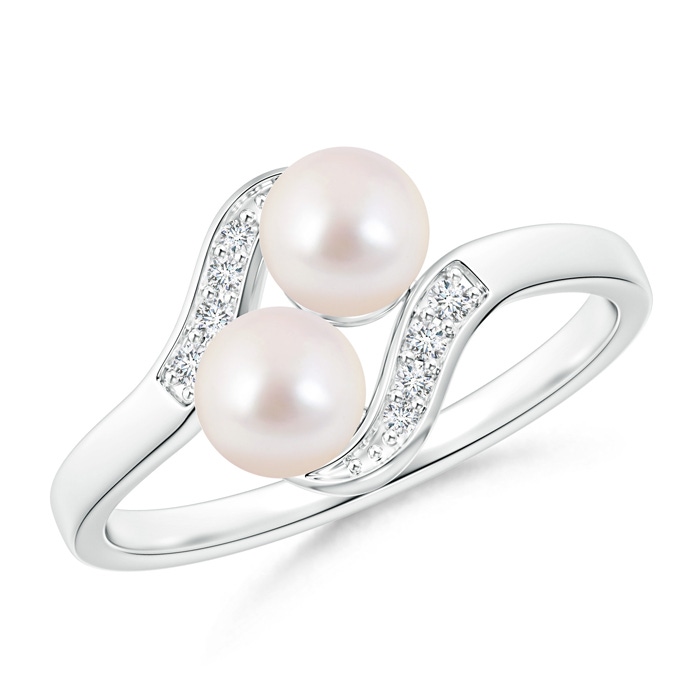 5mm AAAA Dual Akoya Cultured Pearl Ring with Diamond Accents in S999 Silver