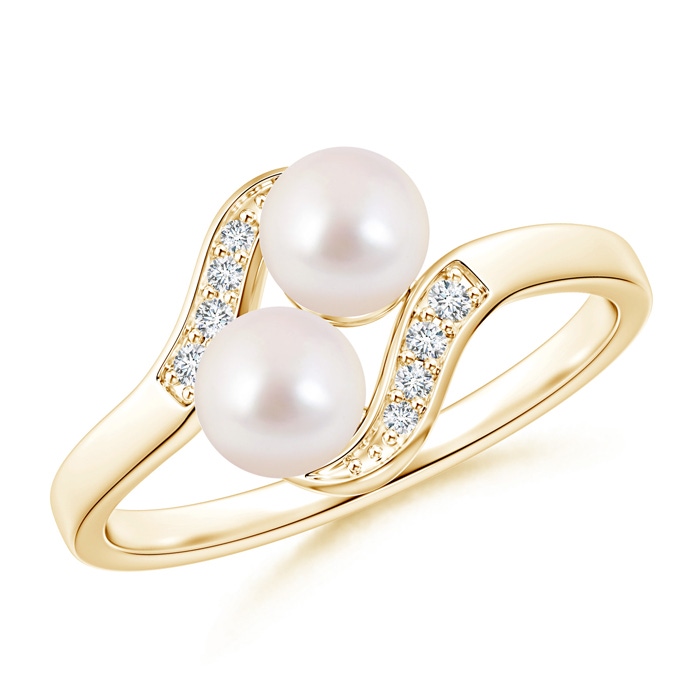 5mm AAAA Dual Akoya Cultured Pearl Ring with Diamond Accents in Yellow Gold