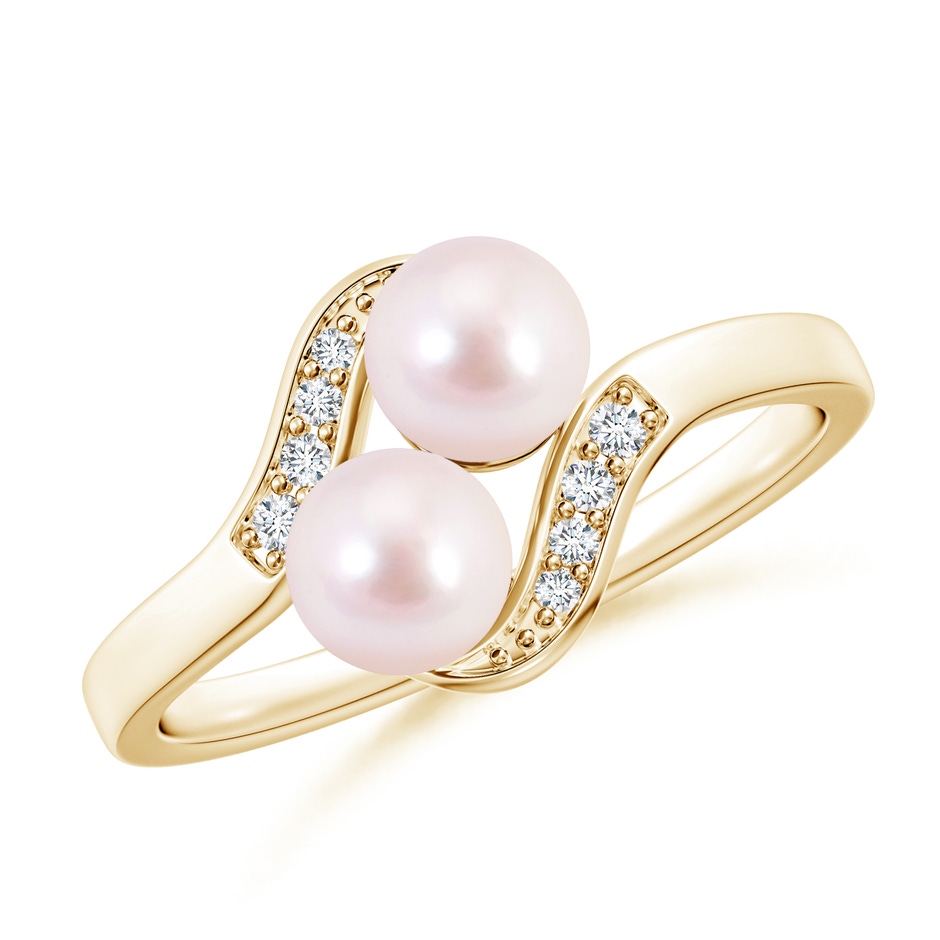 5mm AAAA Dual Akoya Cultured Pearl Ring with Diamond Accents in Yellow Gold 