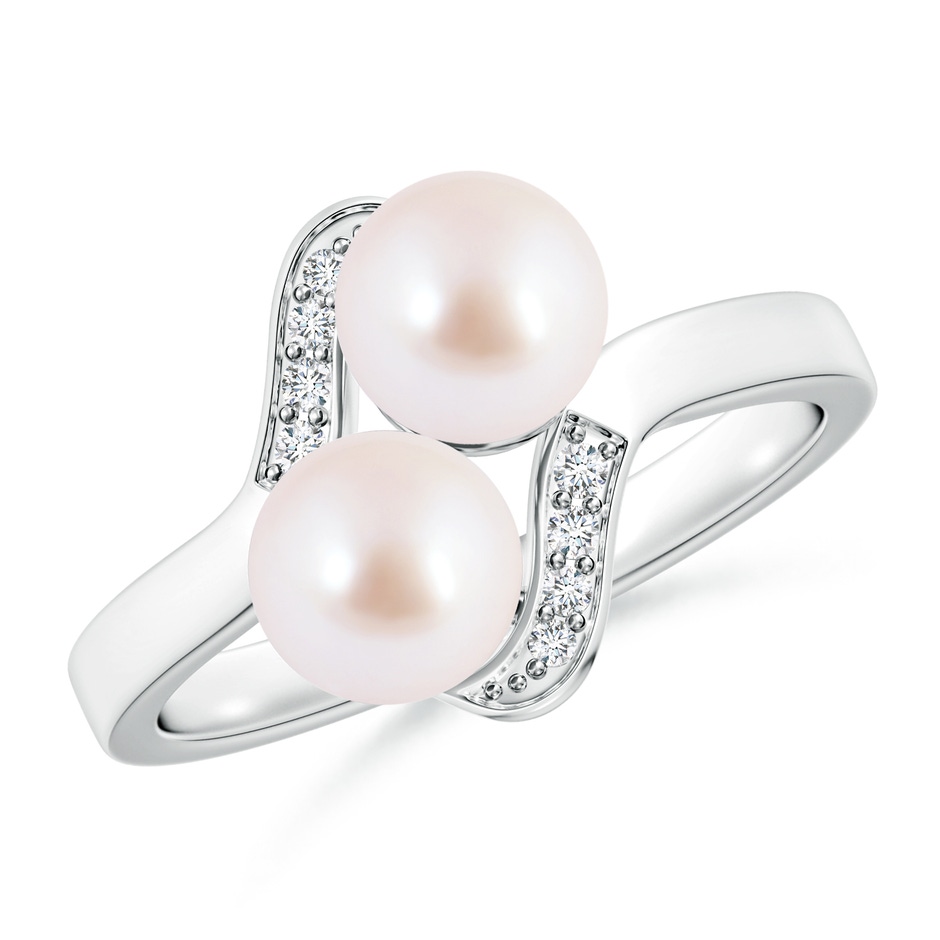 6mm AAA Dual Akoya Cultured Pearl Ring with Diamond Accents in 18K White Gold 