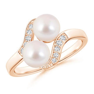 6mm AAAA Dual Akoya Cultured Pearl Ring with Diamond Accents in Rose Gold