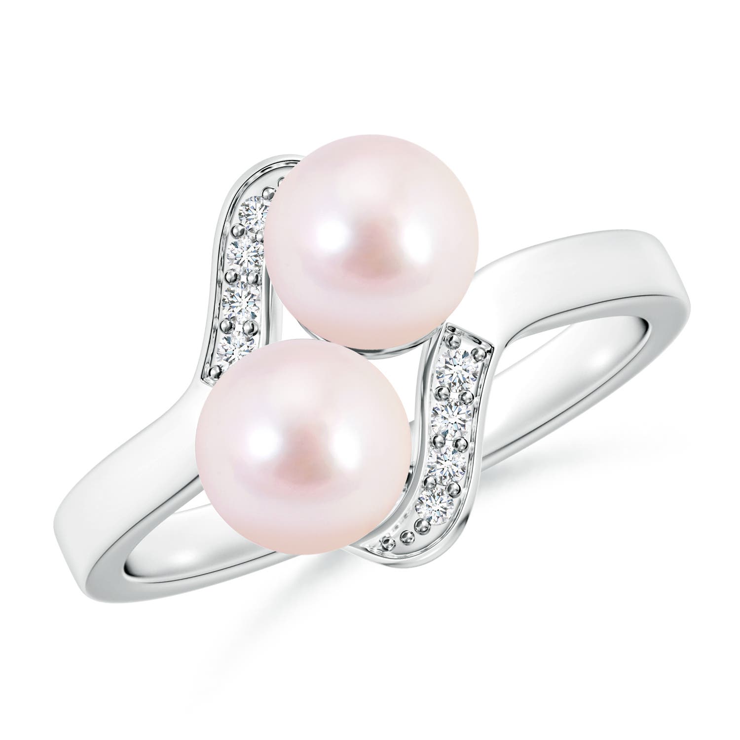 6mm AAAA Dual Akoya Cultured Pearl Ring with Diamond Accents in White Gold