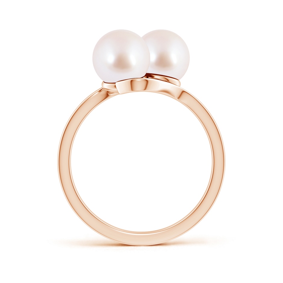 7mm AAA Dual Akoya Cultured Pearl Ring with Diamond Accents in 18K Rose Gold side 199