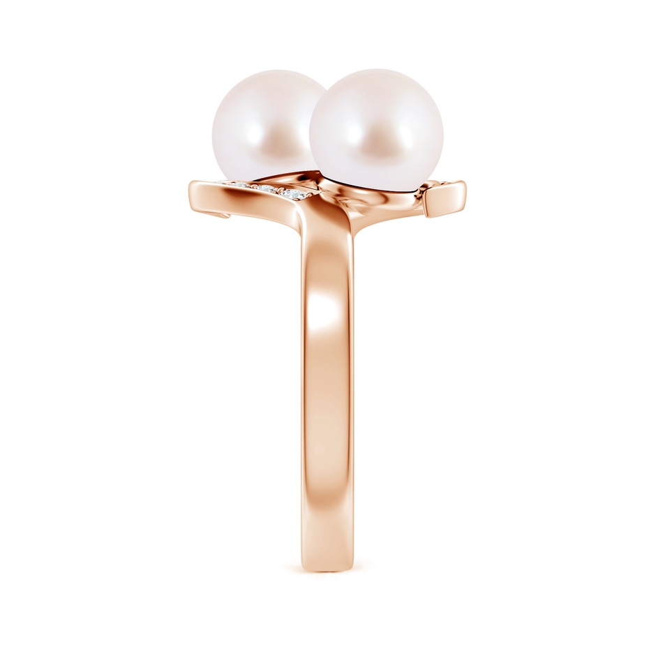 7mm AAA Dual Akoya Cultured Pearl Ring with Diamond Accents in 18K Rose Gold side 299