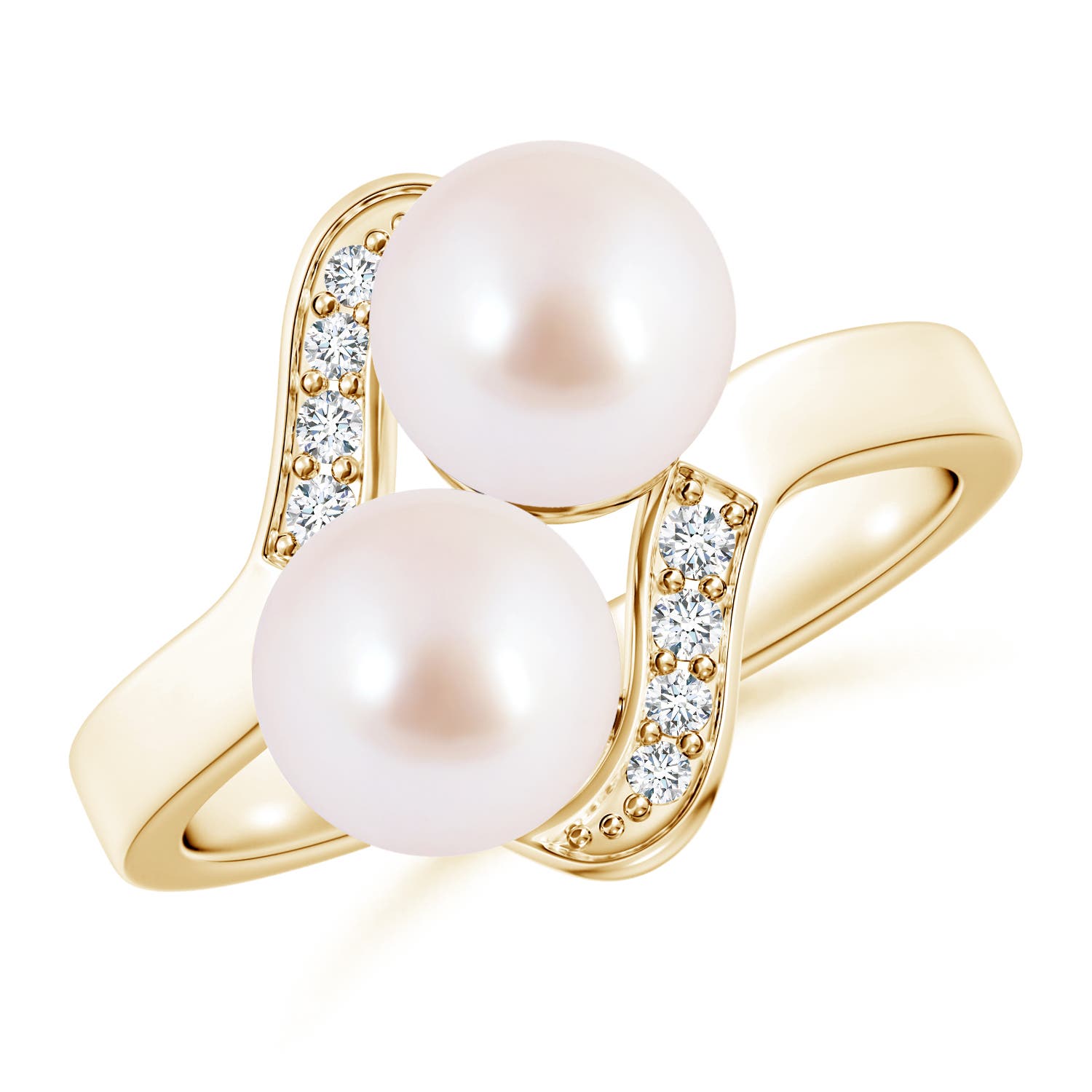 7mm AAA Dual Akoya Cultured Pearl Ring with Diamond Accents in 18CT Yellow Gold