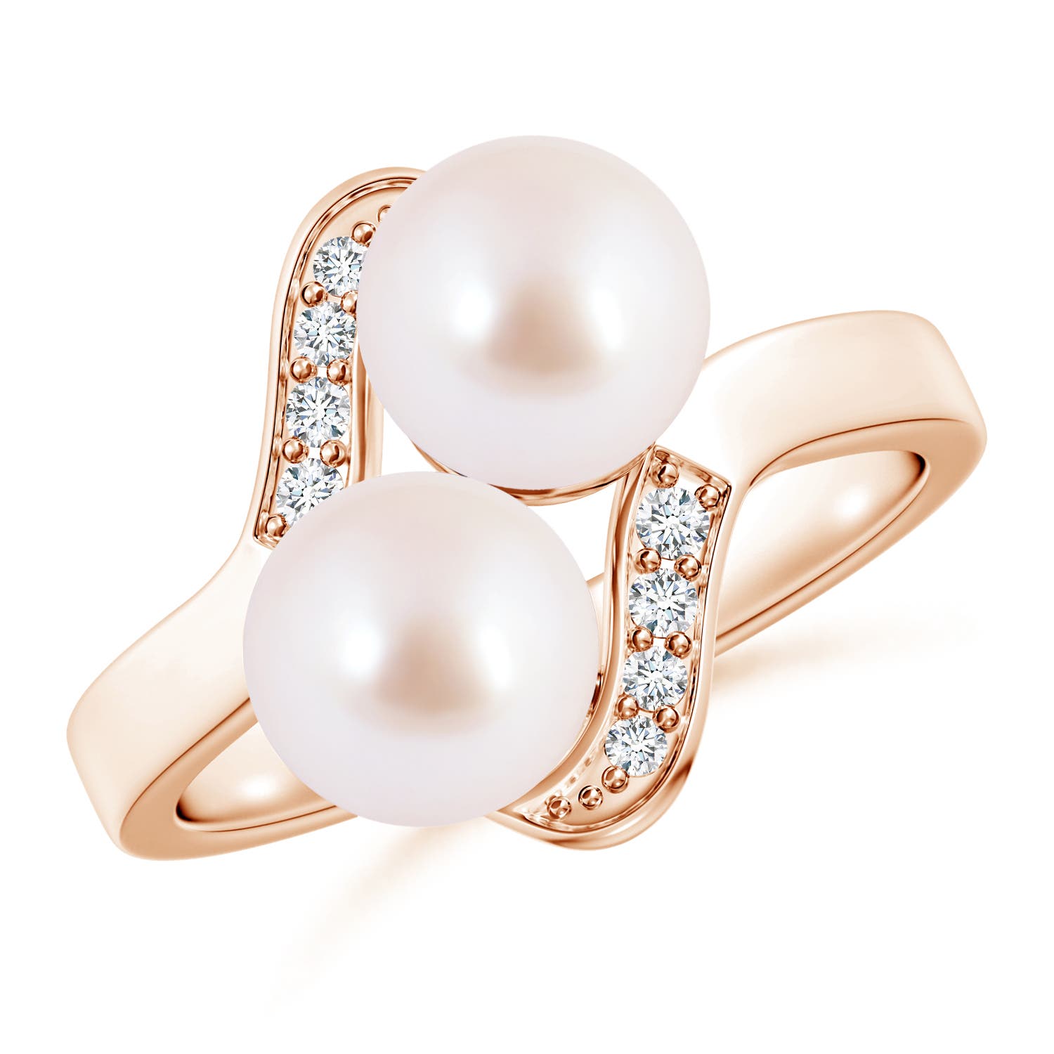 7mm AAA Dual Akoya Cultured Pearl Ring with Diamond Accents in Rose Gold