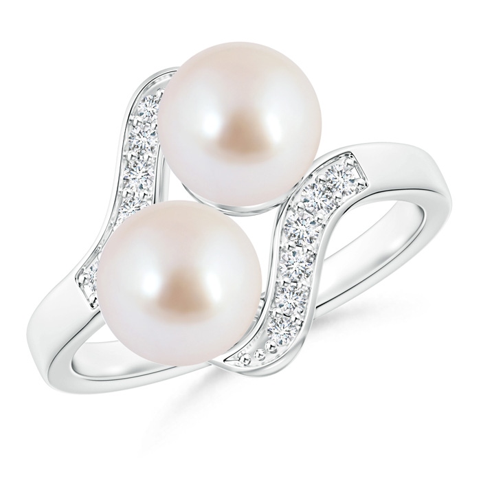 7mm AAA Dual Akoya Cultured Pearl Ring with Diamond Accents in White Gold