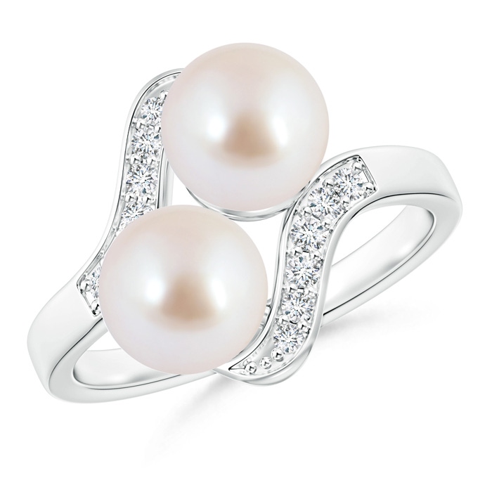 7mm AAA Dual Akoya Cultured Pearl Ring with Diamond Accents in White Gold 