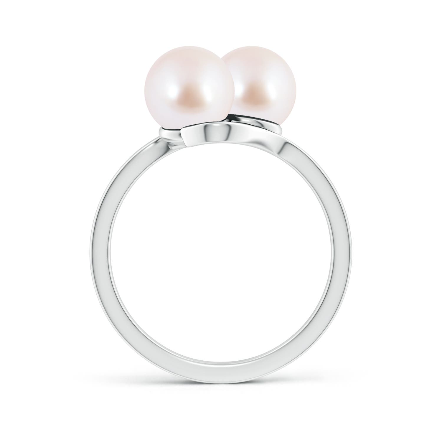 7mm AAA Dual Akoya Cultured Pearl Ring with Diamond Accents in White Gold - side 2