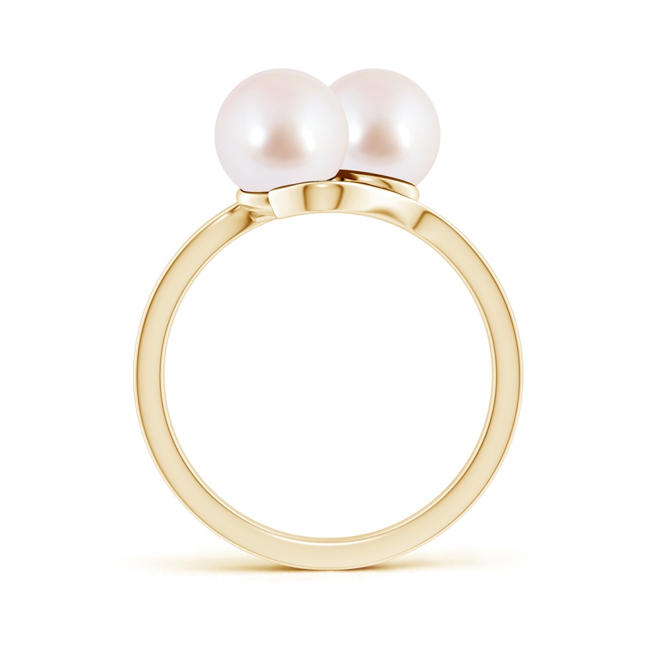 7mm AAA Dual Akoya Cultured Pearl Ring with Diamond Accents in Yellow Gold side 199