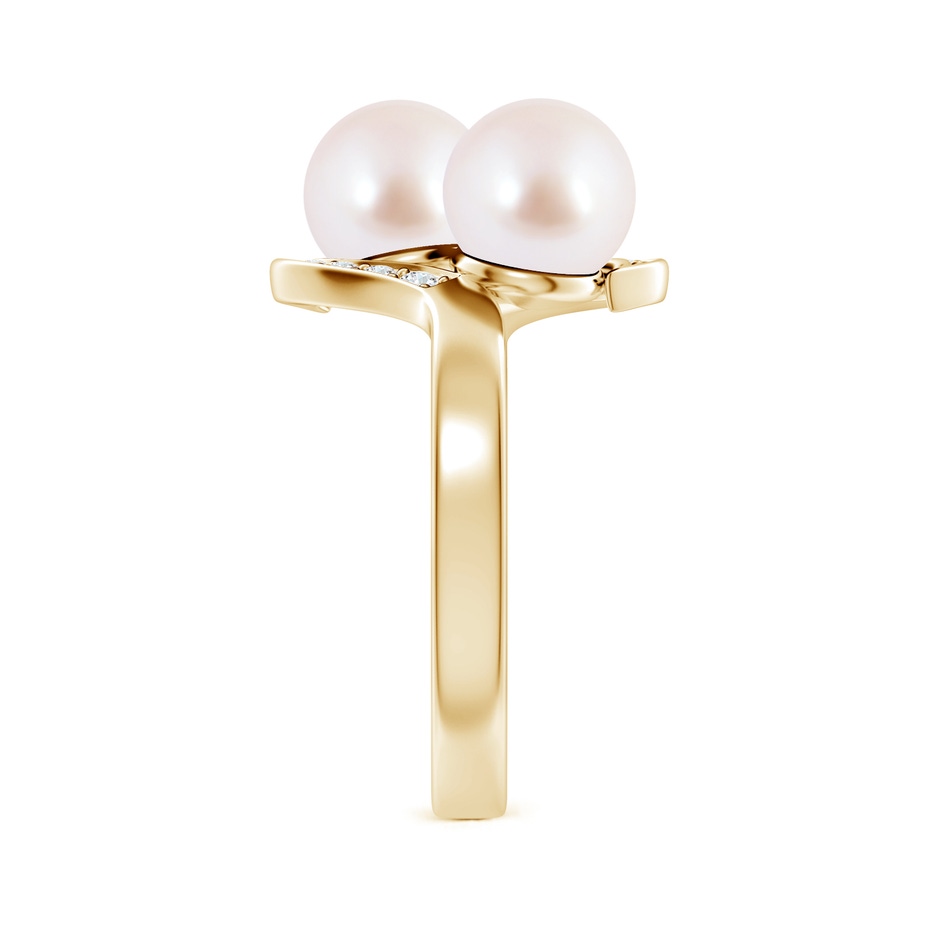 7mm AAA Dual Akoya Cultured Pearl Ring with Diamond Accents in Yellow Gold side 299