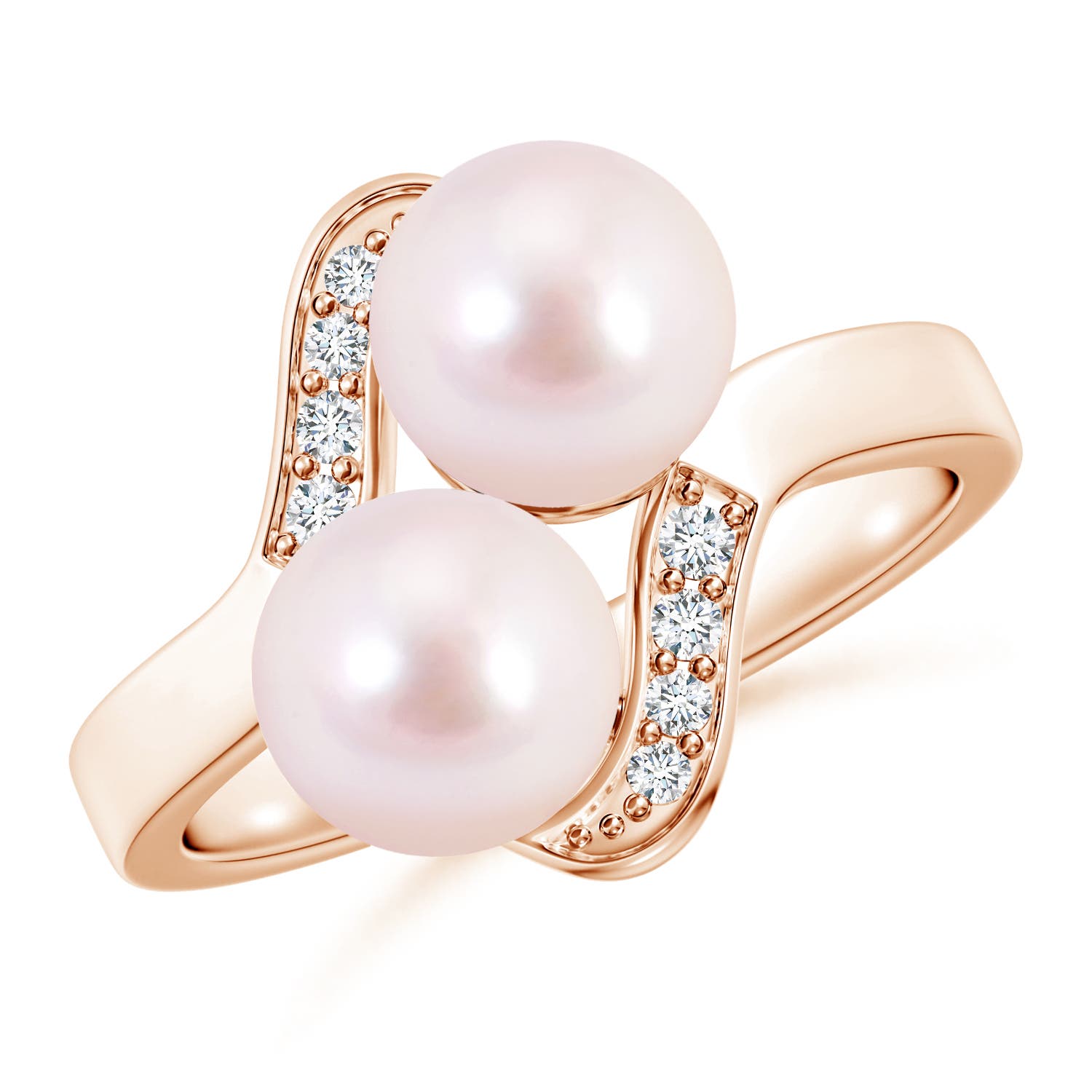 7mm AAAA Dual Akoya Cultured Pearl Ring with Diamond Accents in 18CT Rose Gold
