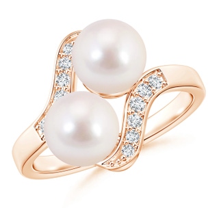 7mm AAAA Dual Akoya Cultured Pearl Ring with Diamond Accents in Rose Gold